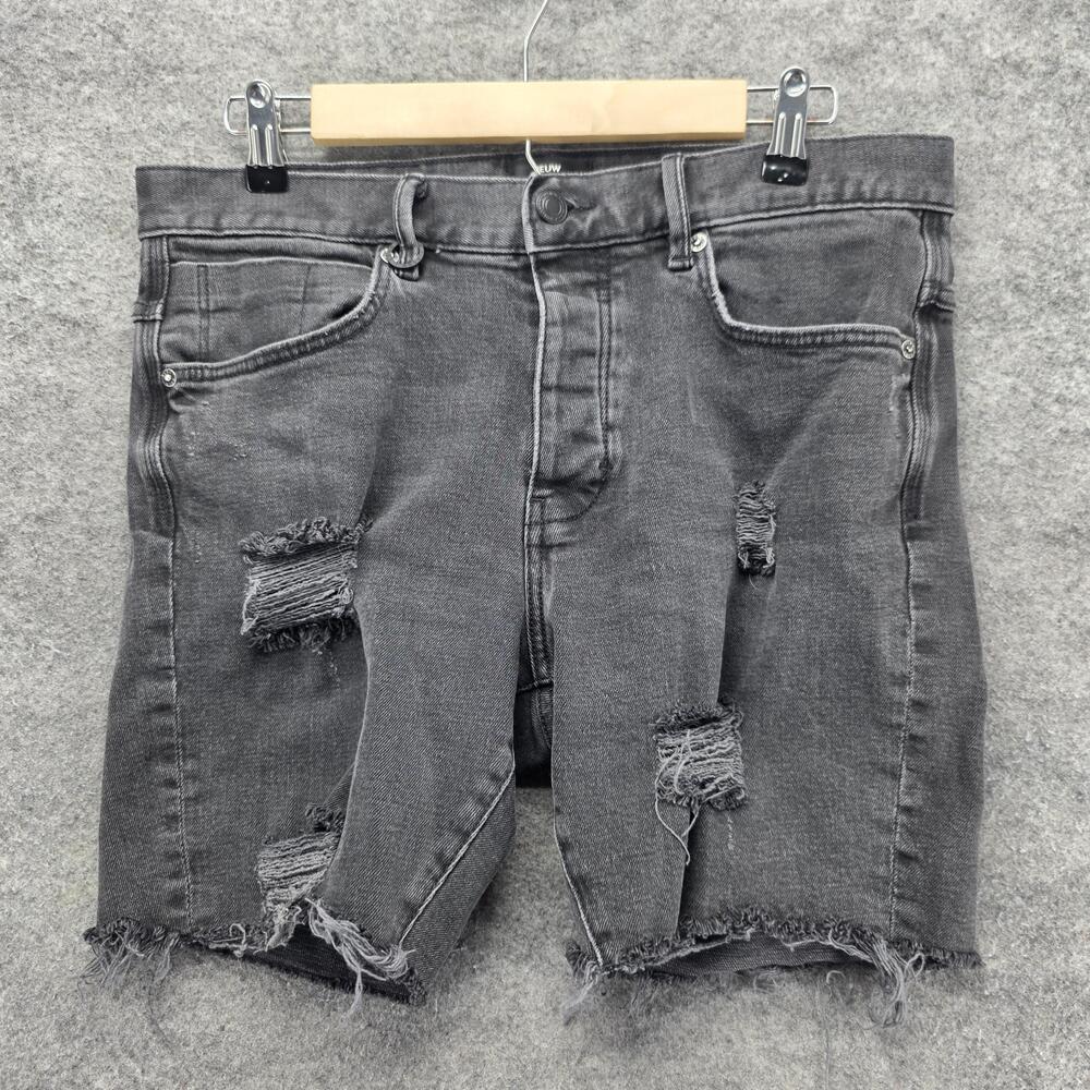 NEUW Shorts Mens 31 Waist Gray Bermuda Denim Distressed Pockets 11 Inseam